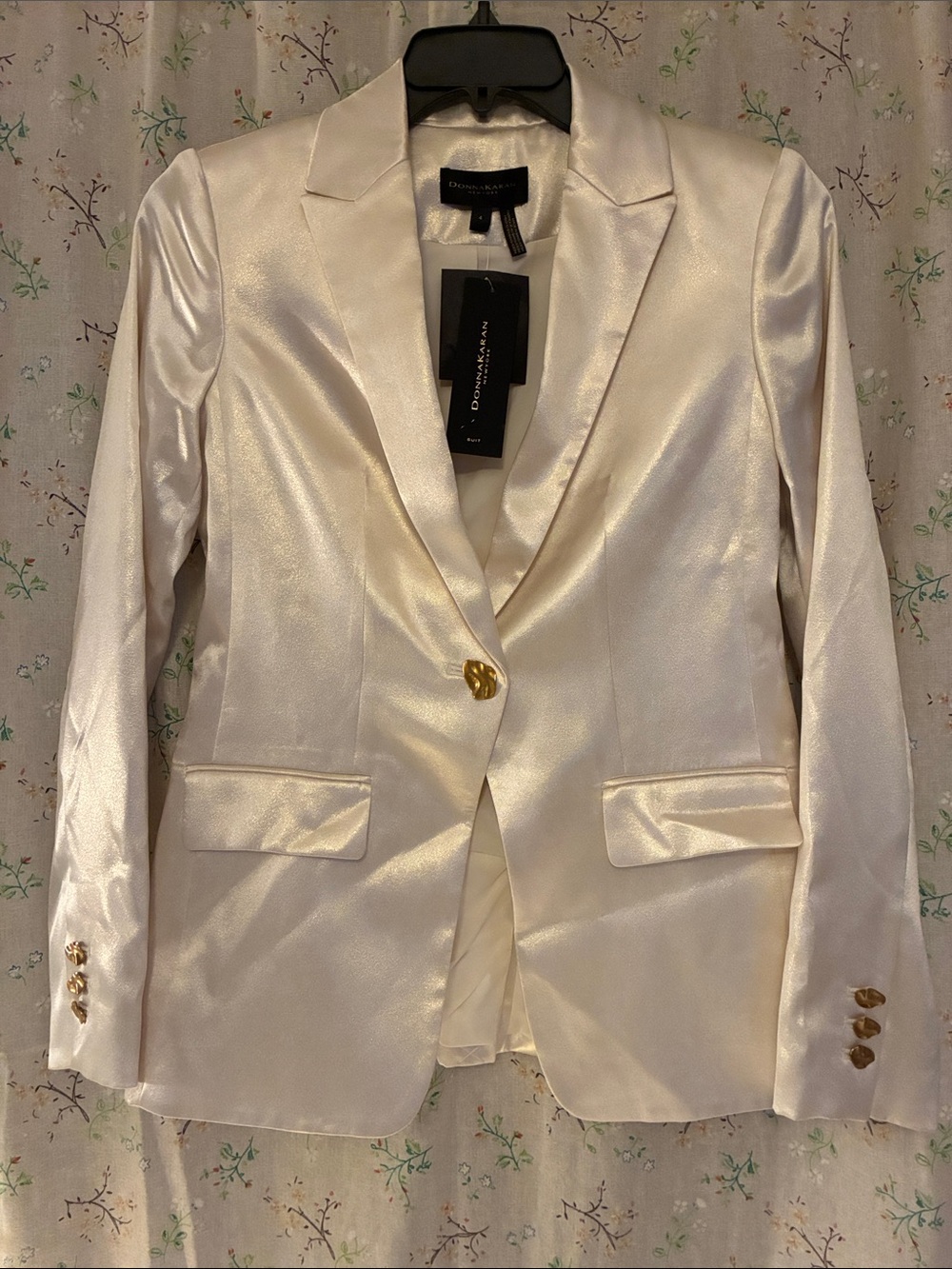 NWT Donna Karan Ivory Satin Blazer with Gold Buttons Size 4